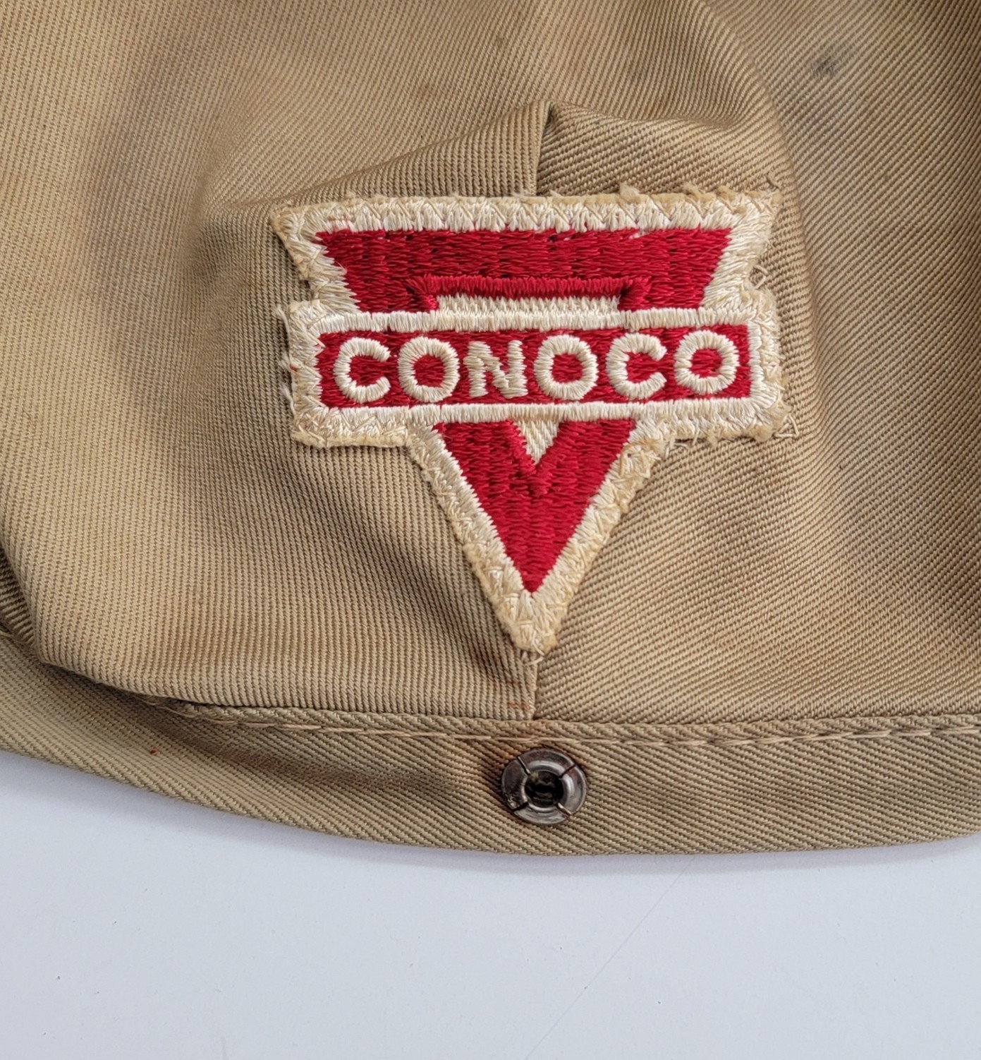 Vintage CONOCO Service Station Attendant's Hat with Sewn Red Triangle Logo Patch