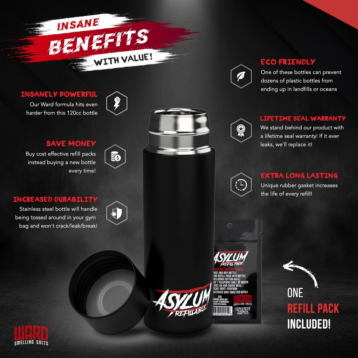 Asylum Refillable - Smelling Salts - Powerlifting, Ammonia Inhalant