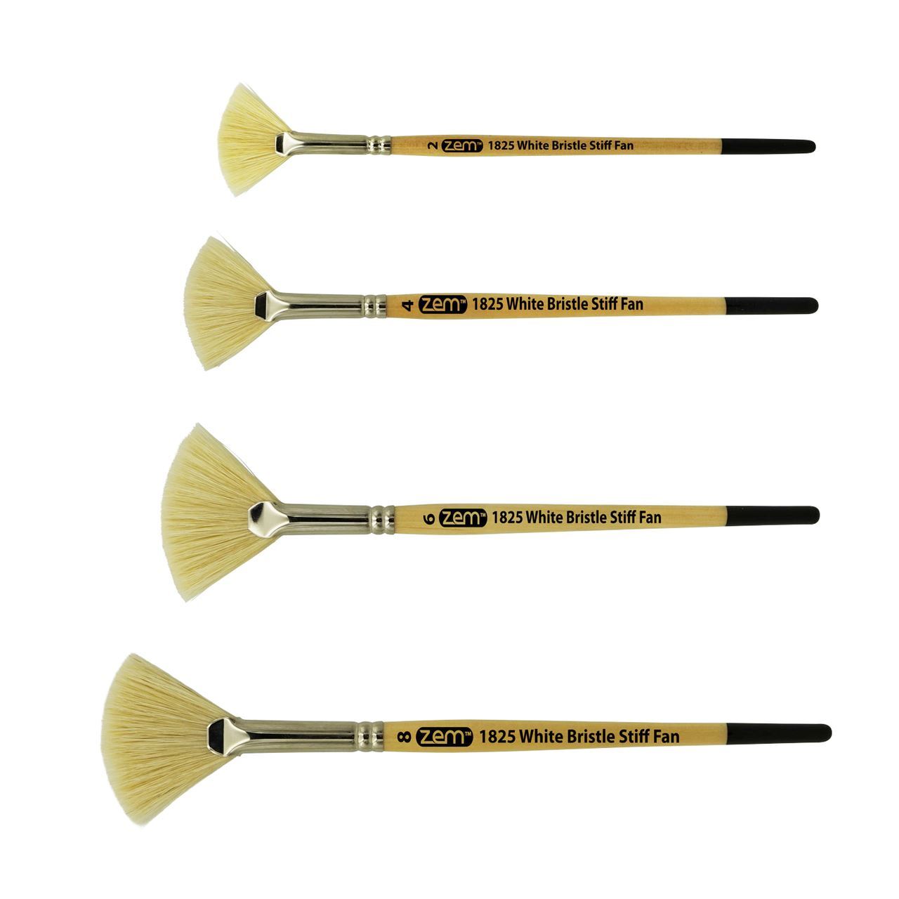 AS-120 White Stiff Fan Hog Bristle Brush Set 4pcs