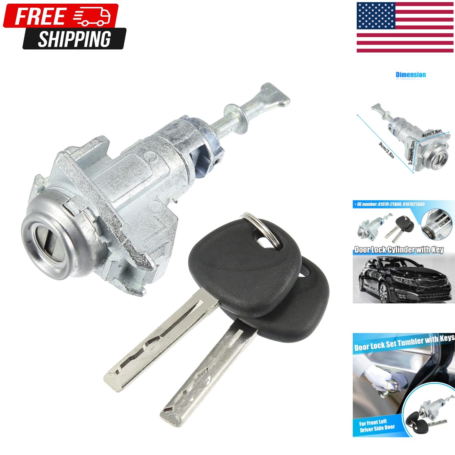 Ignition Lock Cylinder and Front Driver Side Door Lock Cylinder for Kia