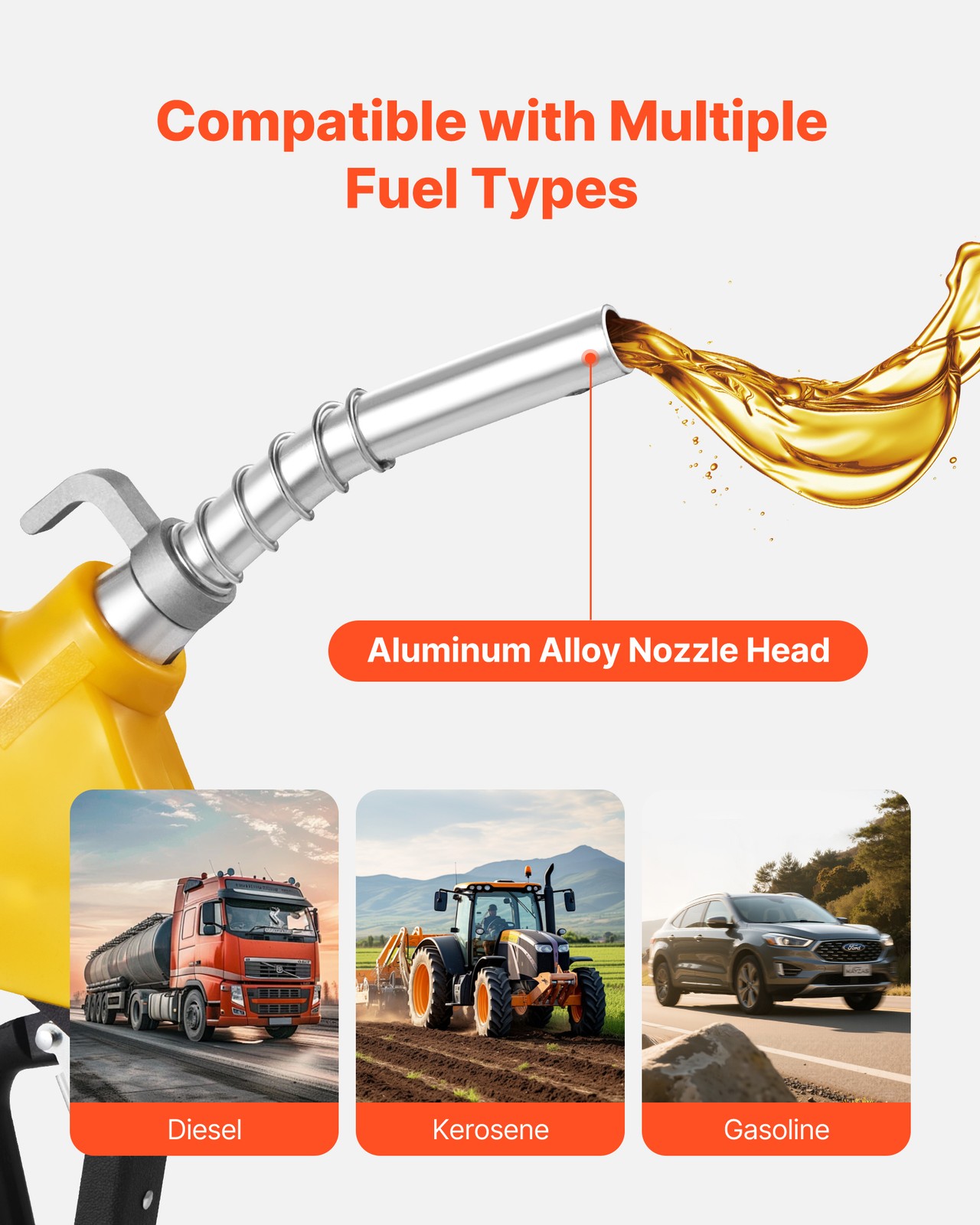 VEVOR 3/4 in NPT Automatic Fuel Nozzle 0.78 in Spout Auto Shut Off Gas Nozzle