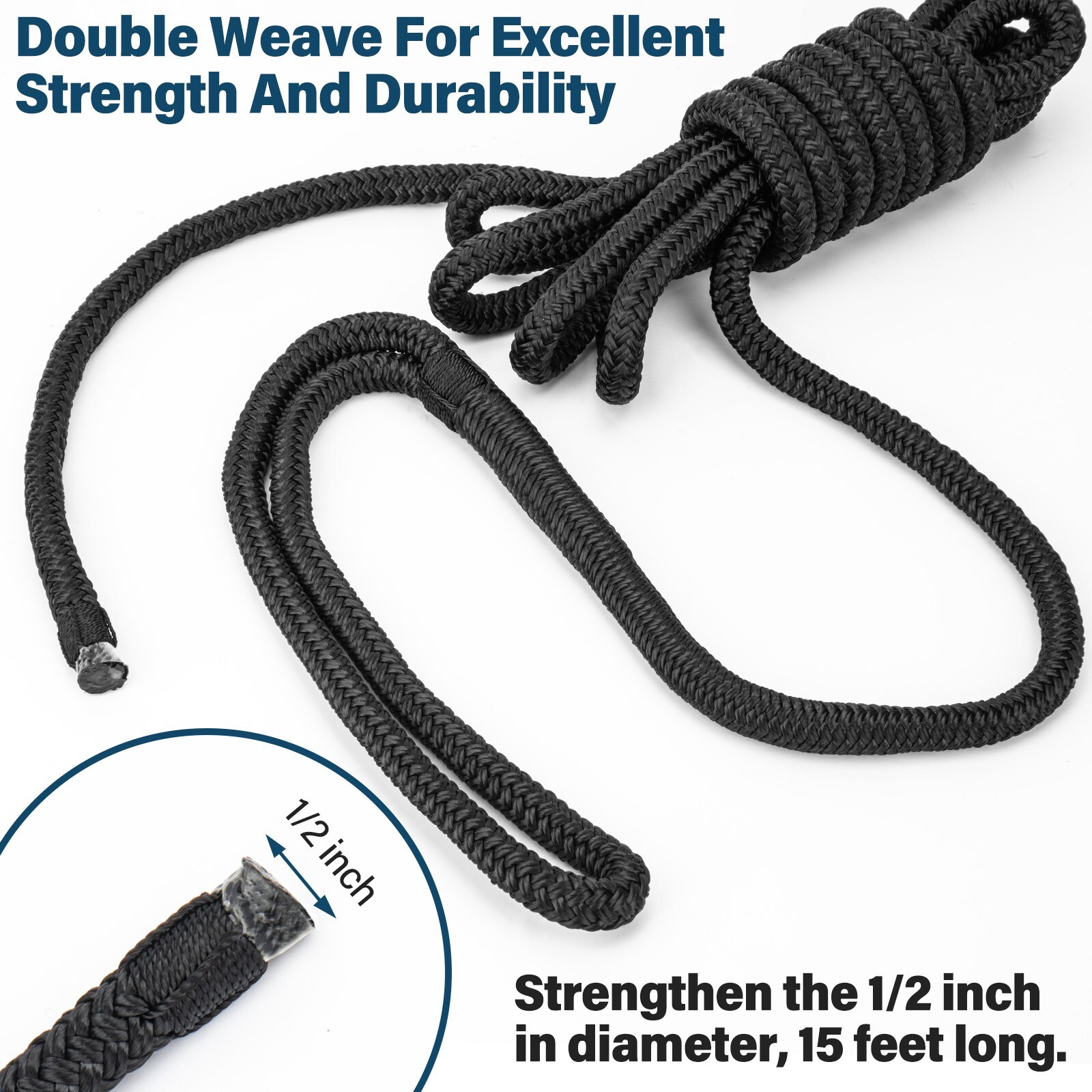 4 Pack 1/2 x 15 Dock Lines Nylon Rope for Boats Double Braided Boat Accessories