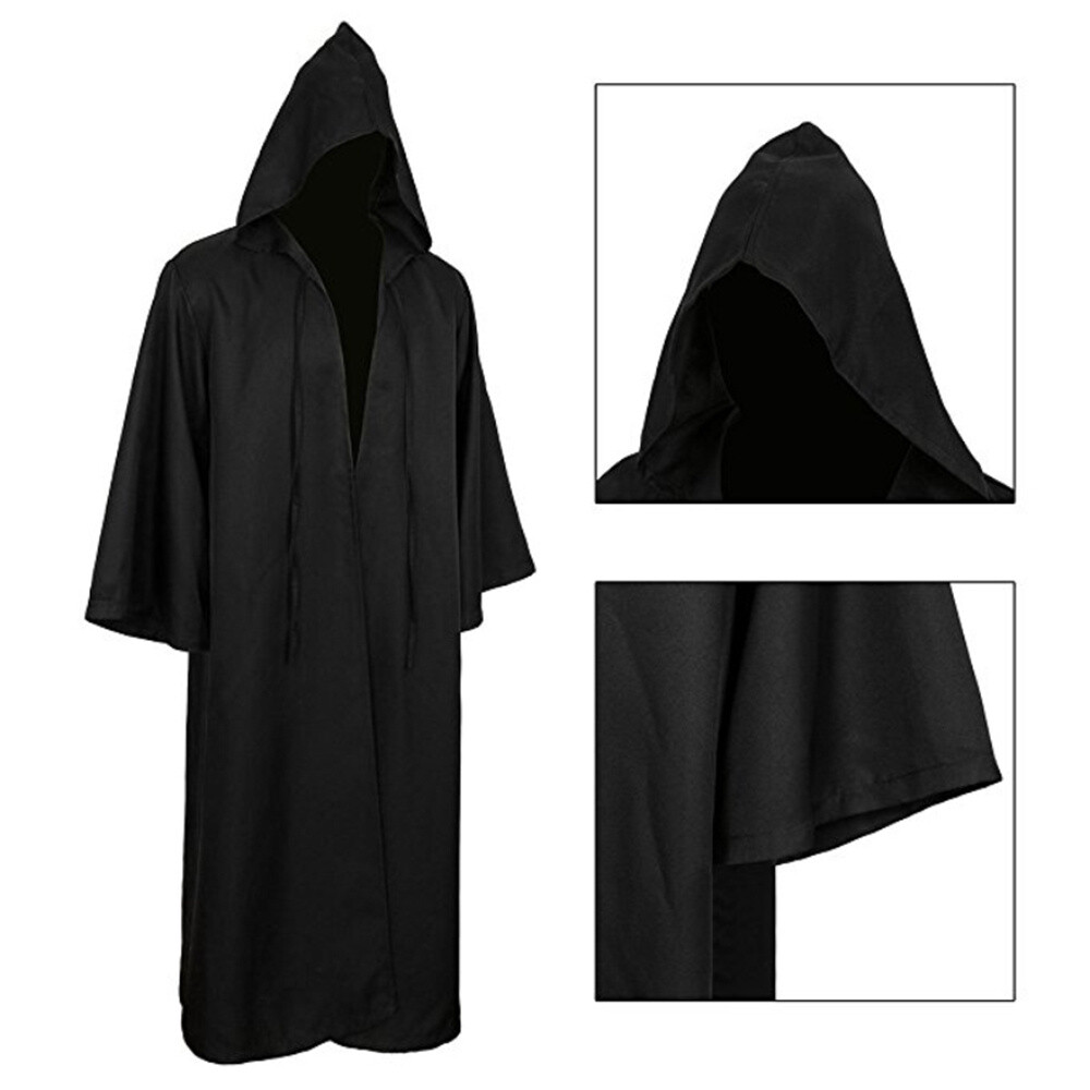 Mens Hooded Robe Full Length Adult Kids Jedi Cloak Sith Knight Cosplay Costume