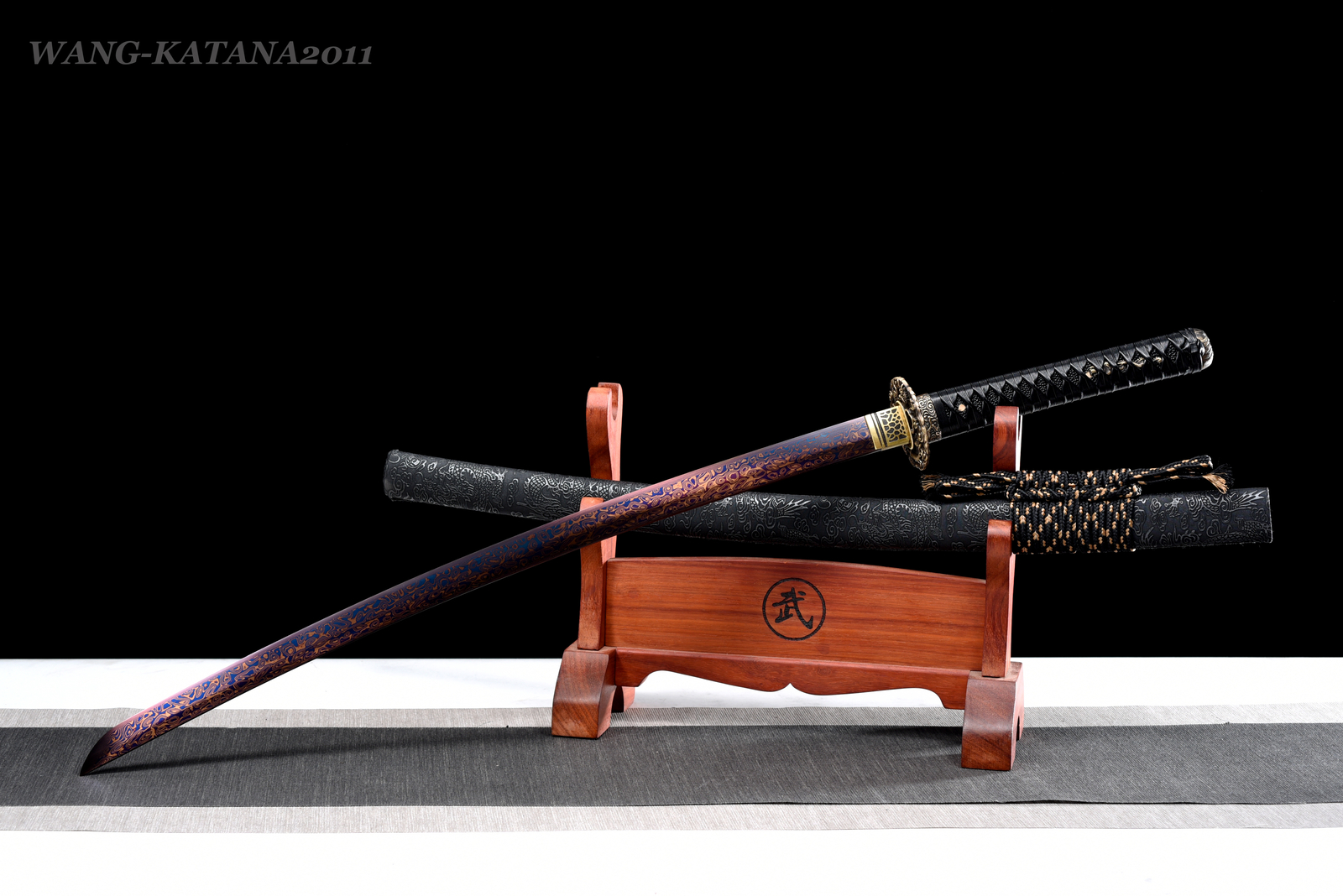 Sharp Dragon Katana Red&Blue Damascus Folded 1095 Steel Japanese Samurai Sword