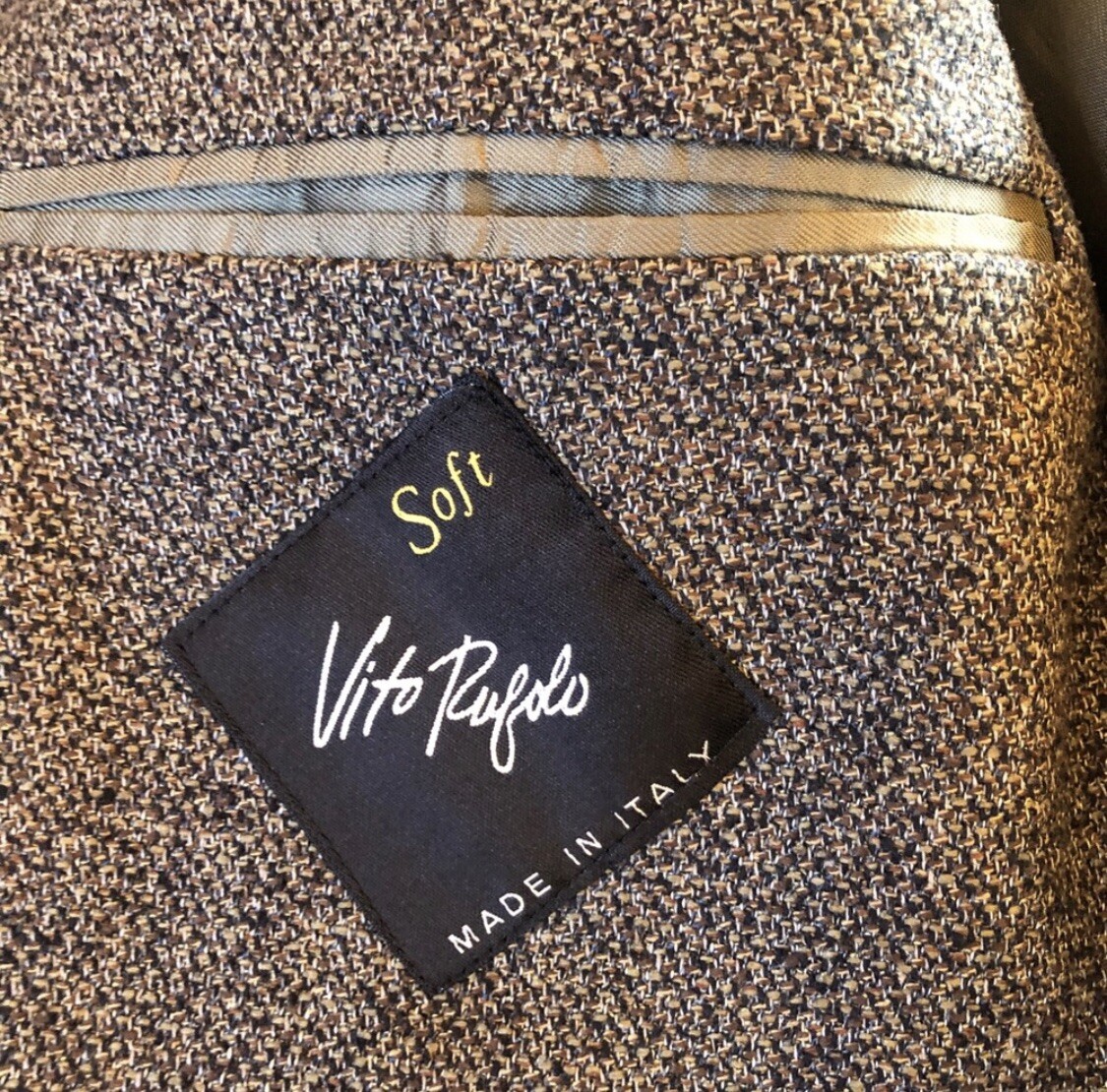Vito Rufolo Italy Blazer Mens 44T Tall Brown Tweed Fine Silk Wool Academia Coat