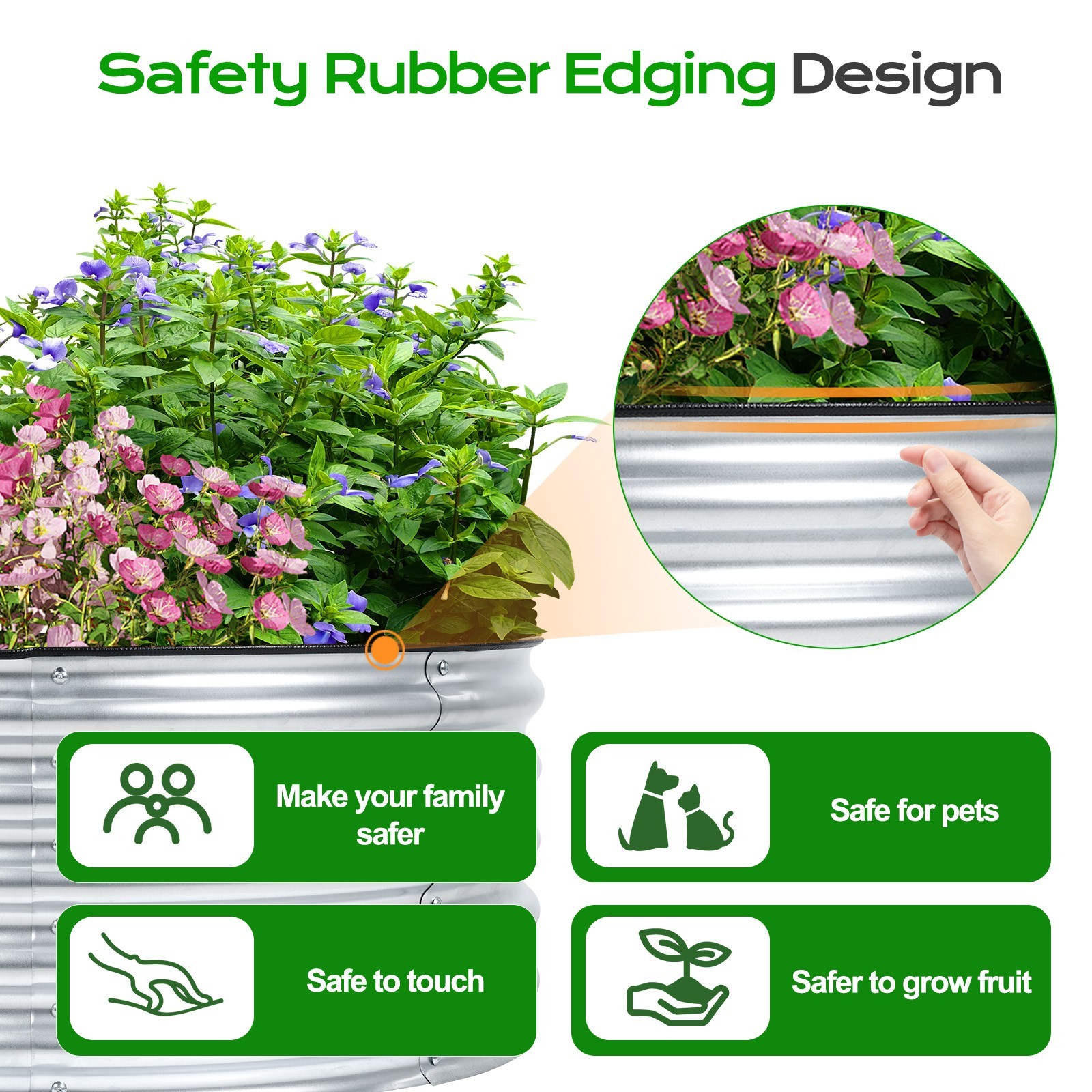 Aoodor 17" Tall 42" Round Metal Raised Garden Bed Kit Outdoor Planter Box Silver