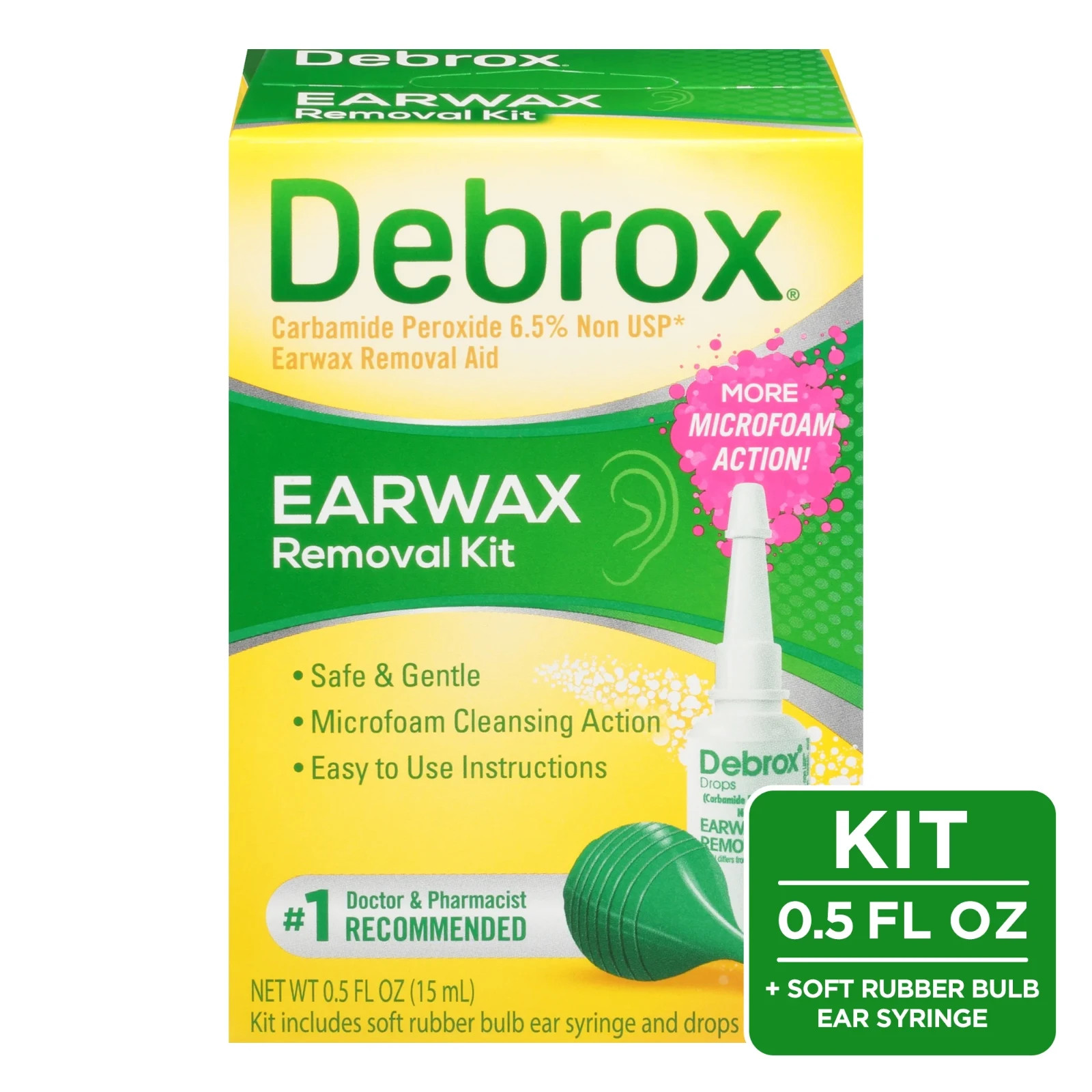 Debrox Earwax Removal Kit, Includes Drops and Ear Syringe Bulb, 0.5 Oz