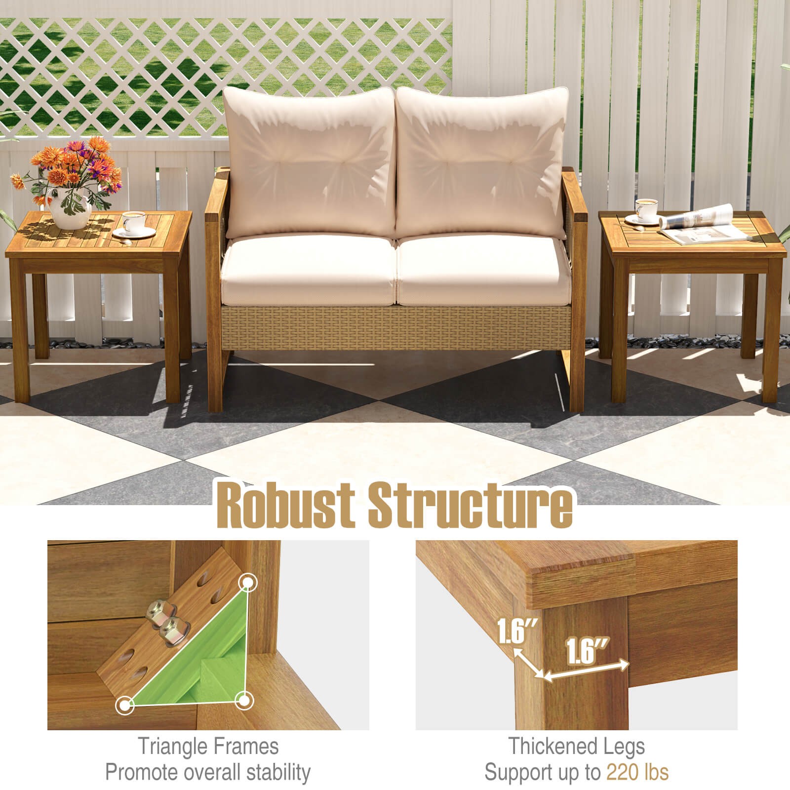 Outdoor Square Teak Wood End Table Coffee Table for Porch Deck Garden Patio