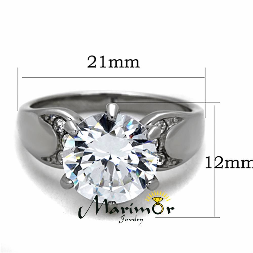 Stainless Steel High Polished 3.9 Ct Round Cut CZ Engagement Ring Size 5-10