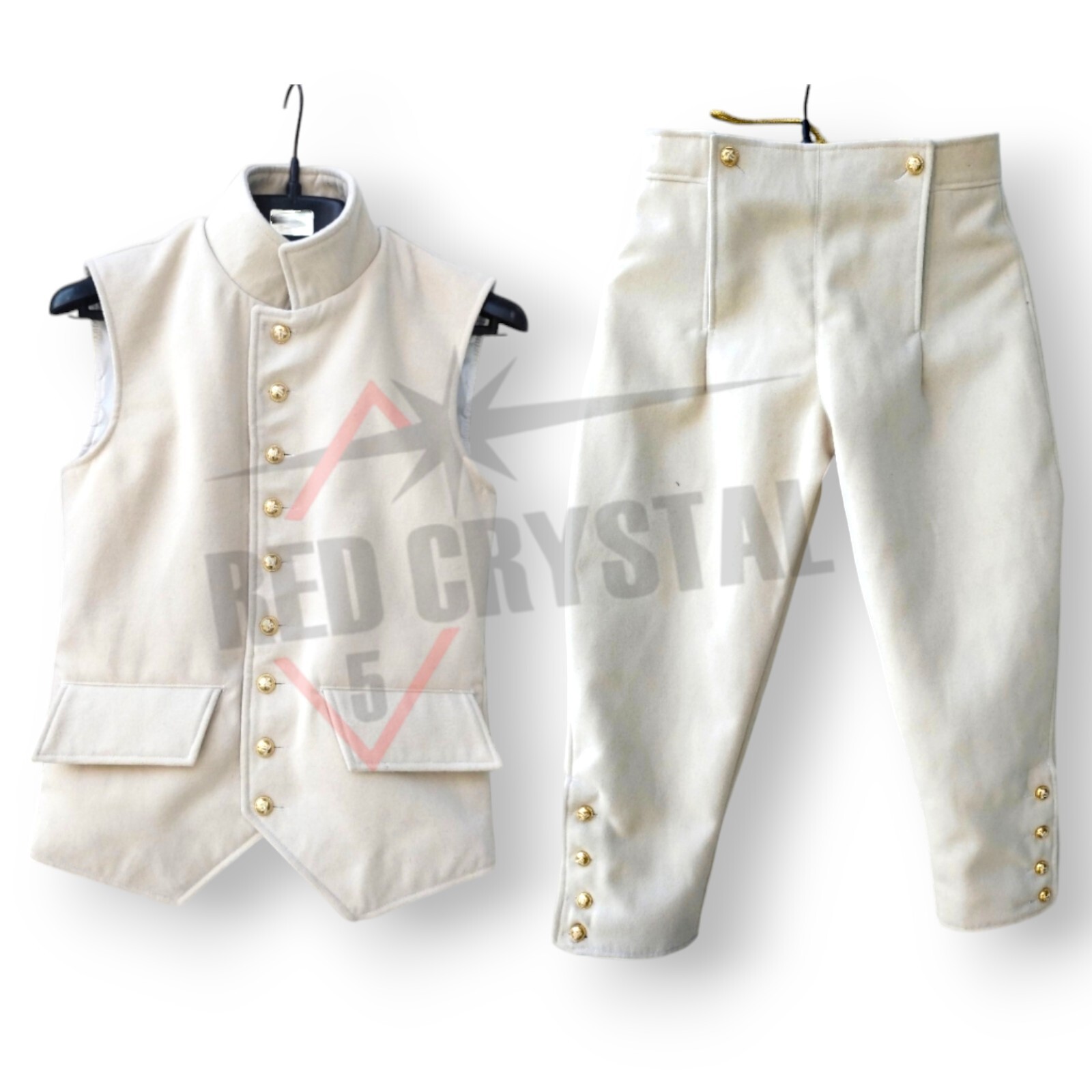 New Men's 18th Century Off White Waistcoat & Breaches British Revolutionary War
