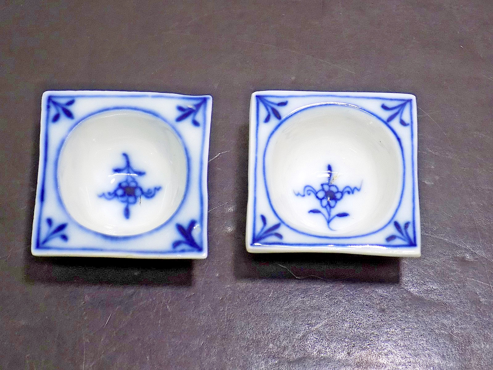 Pair Meissen Blue Onion Porcelain Open Salt Cellar Dishes