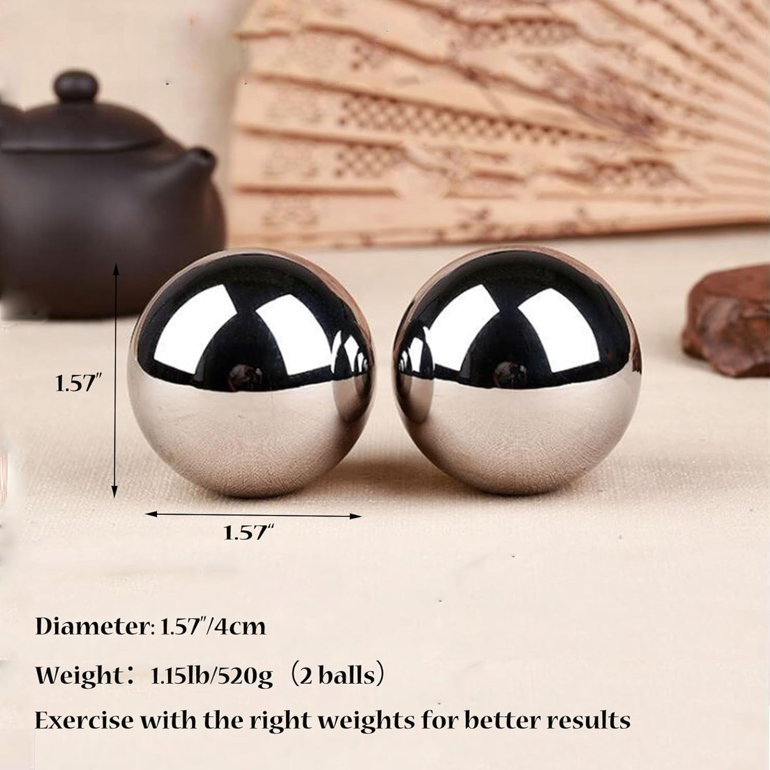 Stainless Steel Baoding Balls Set,1.57 Inches Chinese Health Balls, Metal Stress