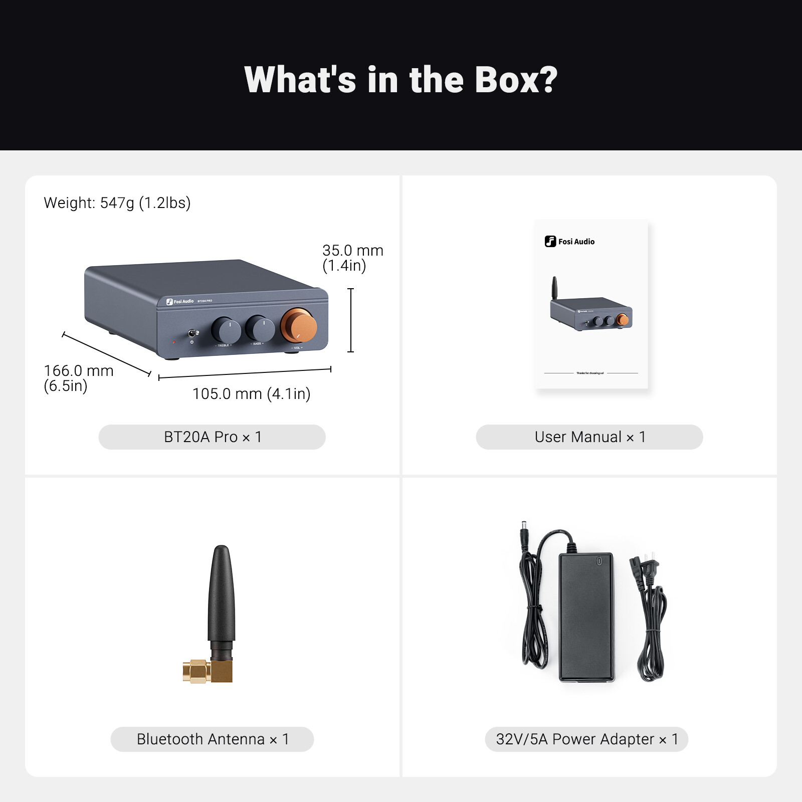 Fosi Audio BT20A PRO 300WX2 TPA3255 Bluetooth 2 Channel Class D Amplifiers Hi-Fi