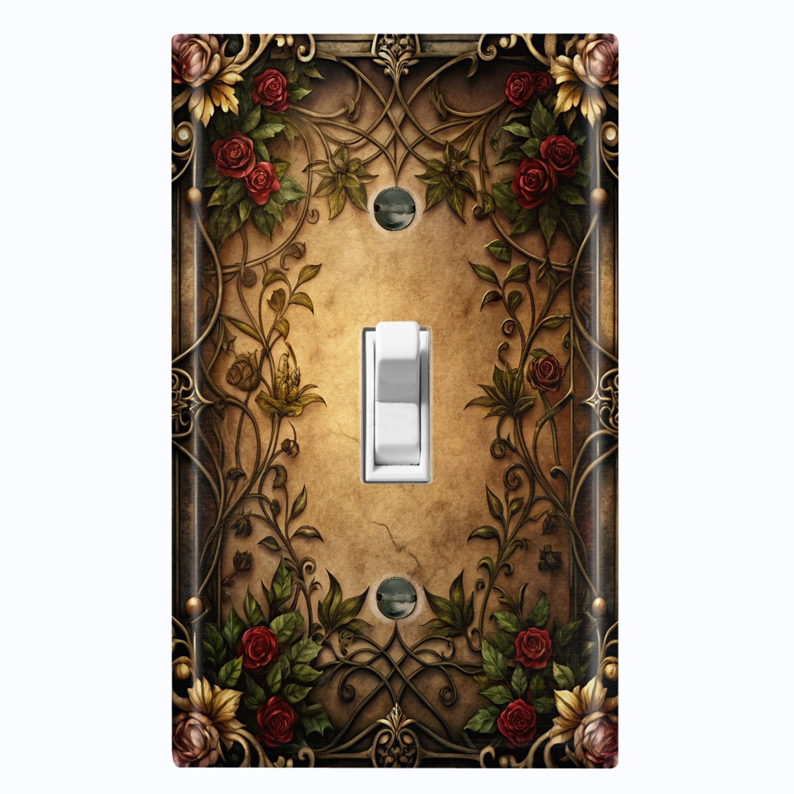 Metal Light Switch Outlet Cover Wall Plate Vintage Red Roses Floral Frame FME116
