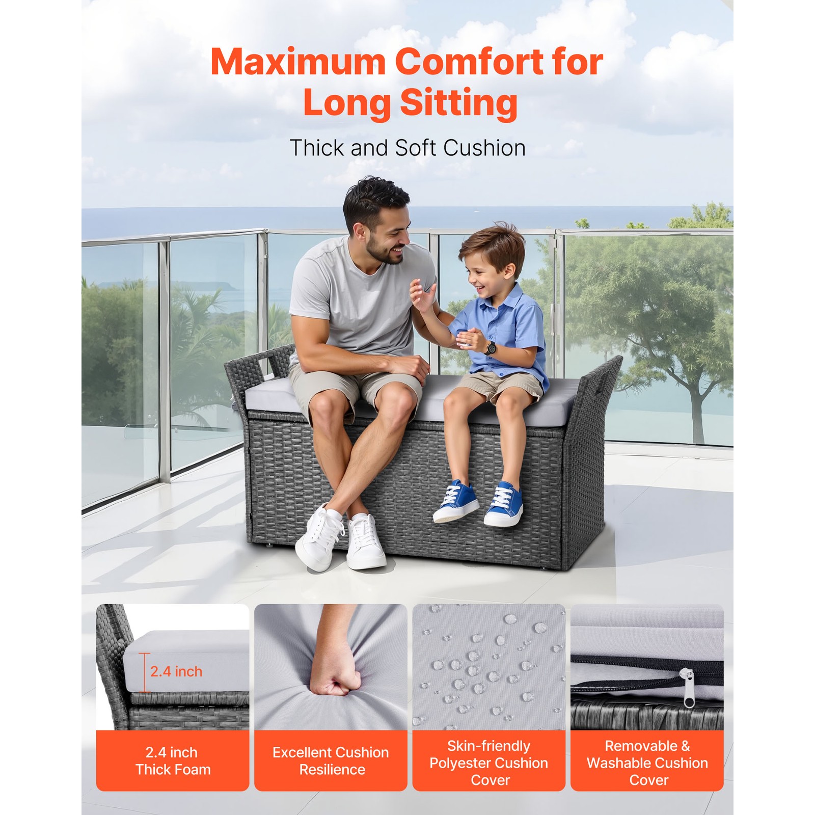 Outdoor Storage Bench PE Rattan 40Gal Deck Box Waterproof Outdoor Seat & Storage