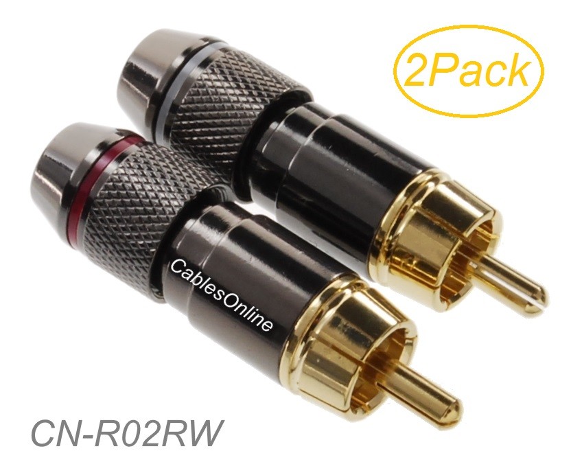2-Pack RCA Solder Type Gold Plated Metal 6mm/OD Connectors, CN-R02RW