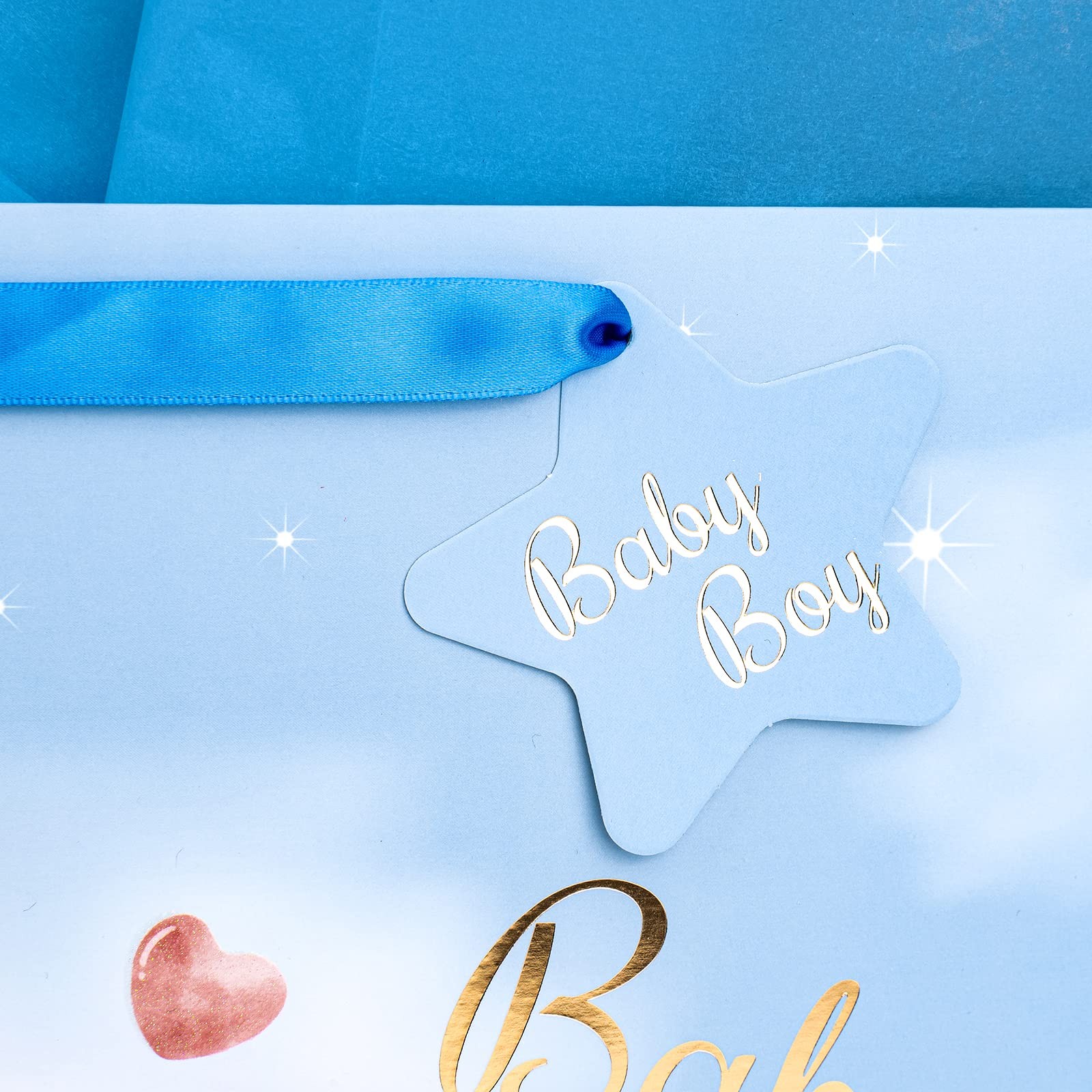 16" Extra Large Baby Boy Gift Bag with Card and Tissue Paper - For Baby Shower