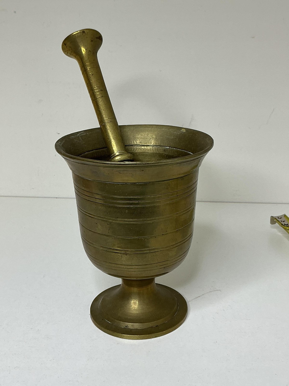Vintage Solid Brass Mortar And Pestle Tall Footed Cup Apothecary Decor Pharmacy