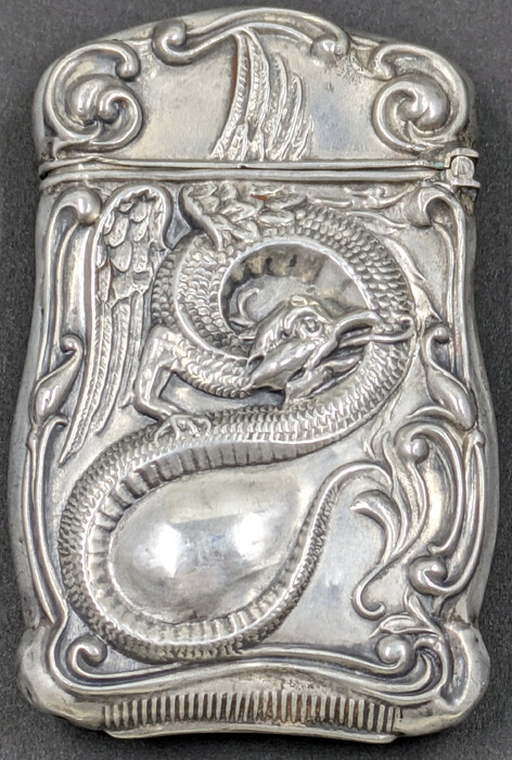 Antique Vintage Sterling Winged Cockatrice Dragon Vesta Match Safe WB3-Vesta-1