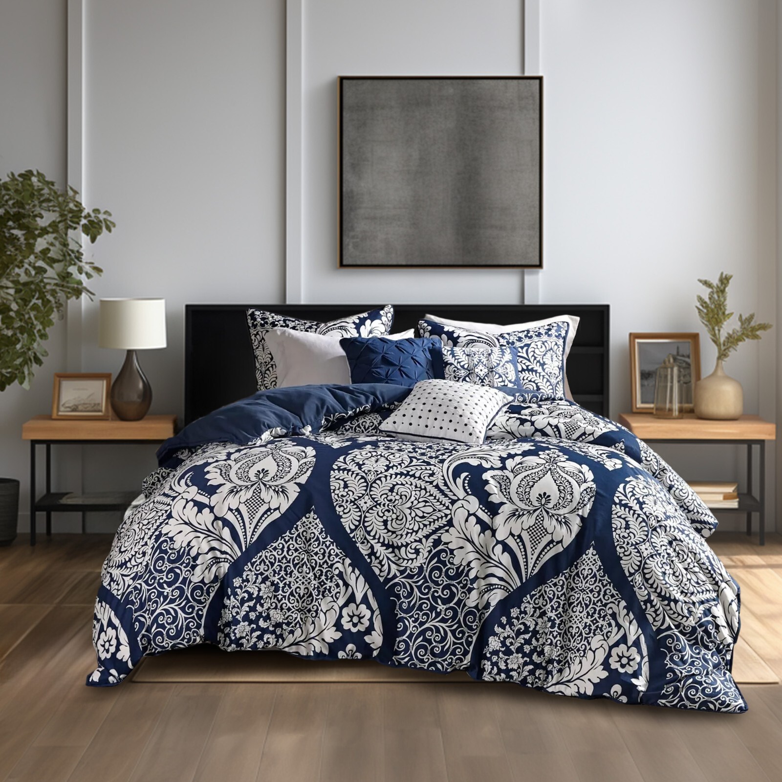 Madison Park 6 Piece Contrasted Color Cotton Sateen Printed Duvet Cover Set