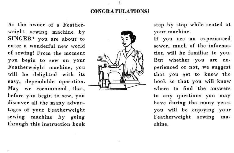 Late White Singer Featherweight 221 221-1 Sewing Machine Owners Manual Booklet