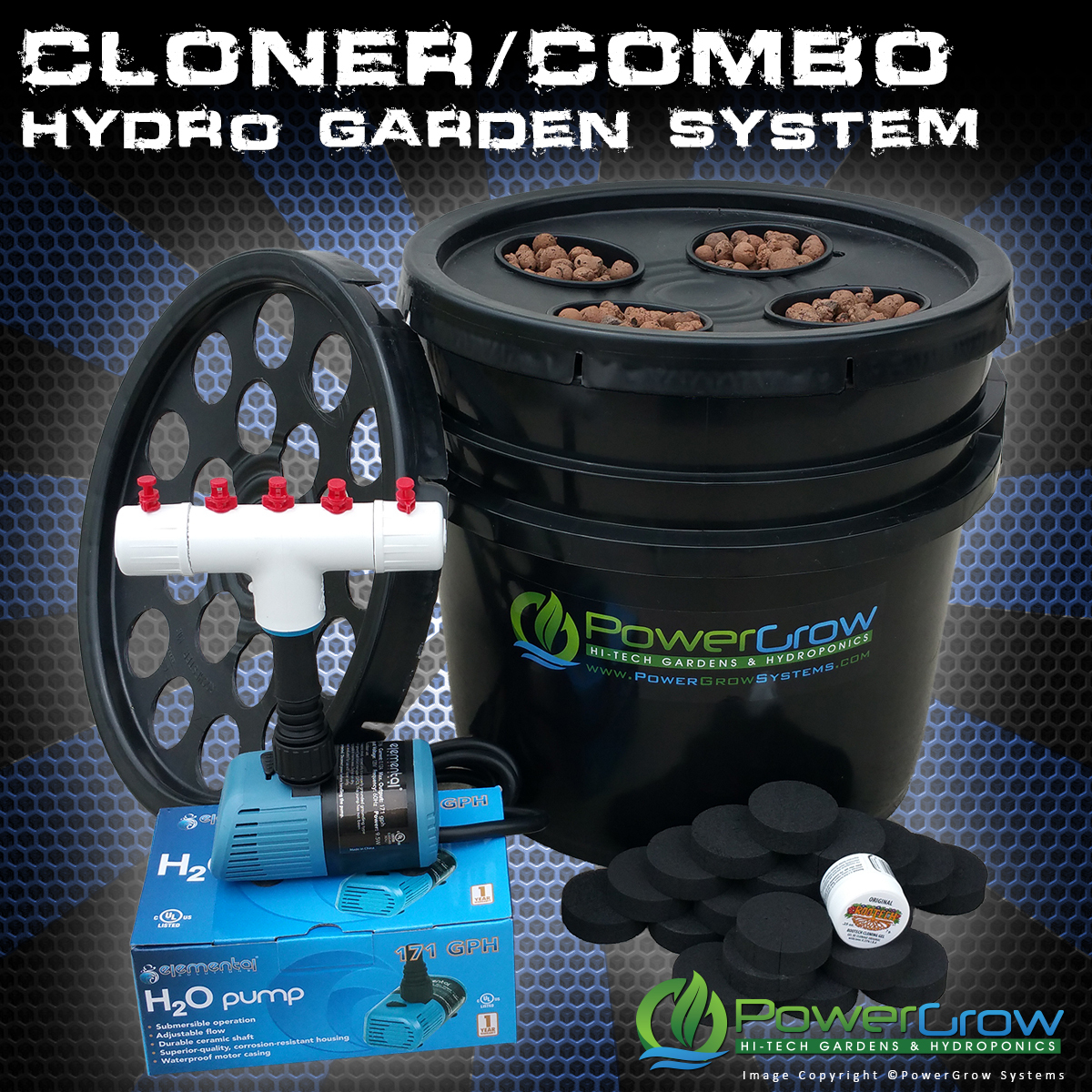 Cloning Bucket 21 Site Cloner + 4 Site Aeroponic Garden by PowerGrow Systems