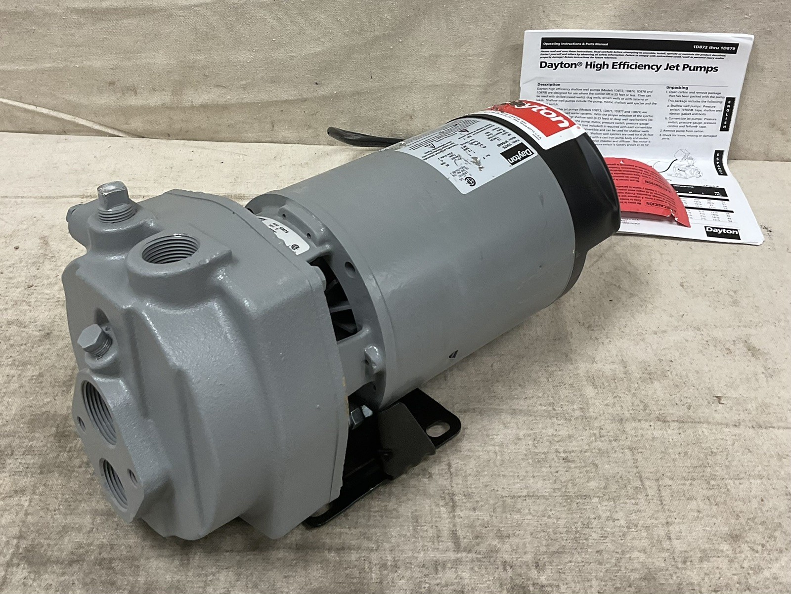 DAYTON 1D878 Shallow Well Jet Pump 1.5 HP 1 Phase 20 gpm INCOMPLETE