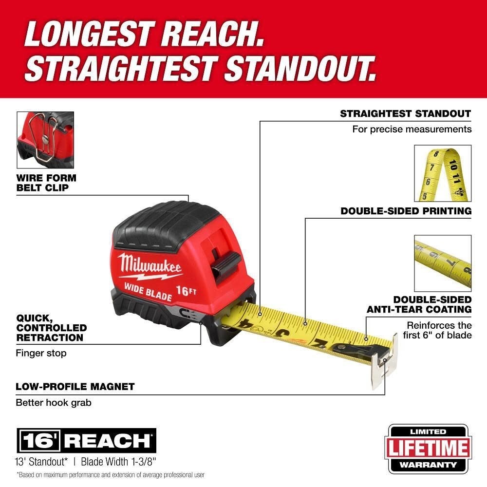 Milwaukee 48-22-1216M 16' Wide Blade Magnetic Tape Measure