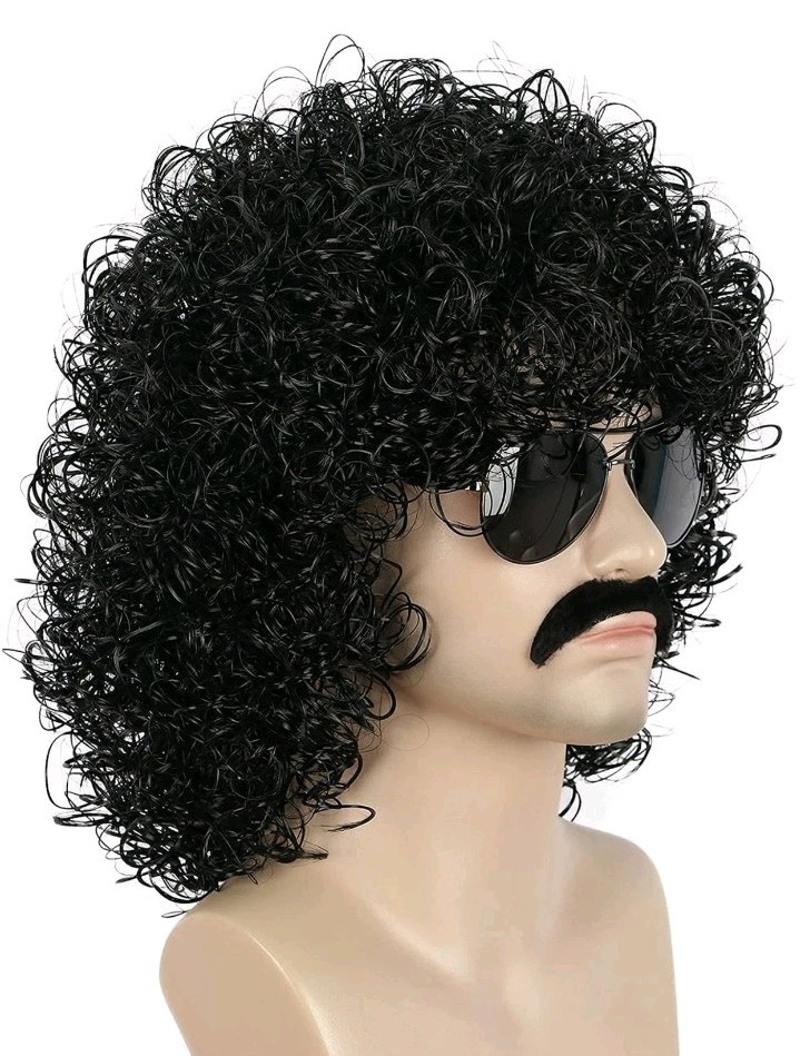 Black Curly Fluffy Jumbo 70s Afro Wig 80s Rocker Disco Party Costume