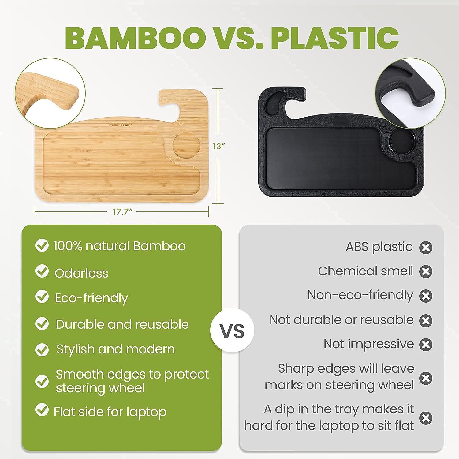 2 in 1 Car Steering Wheel Desk Bamboo Steering Wheel Tray Car Laptop Food Table