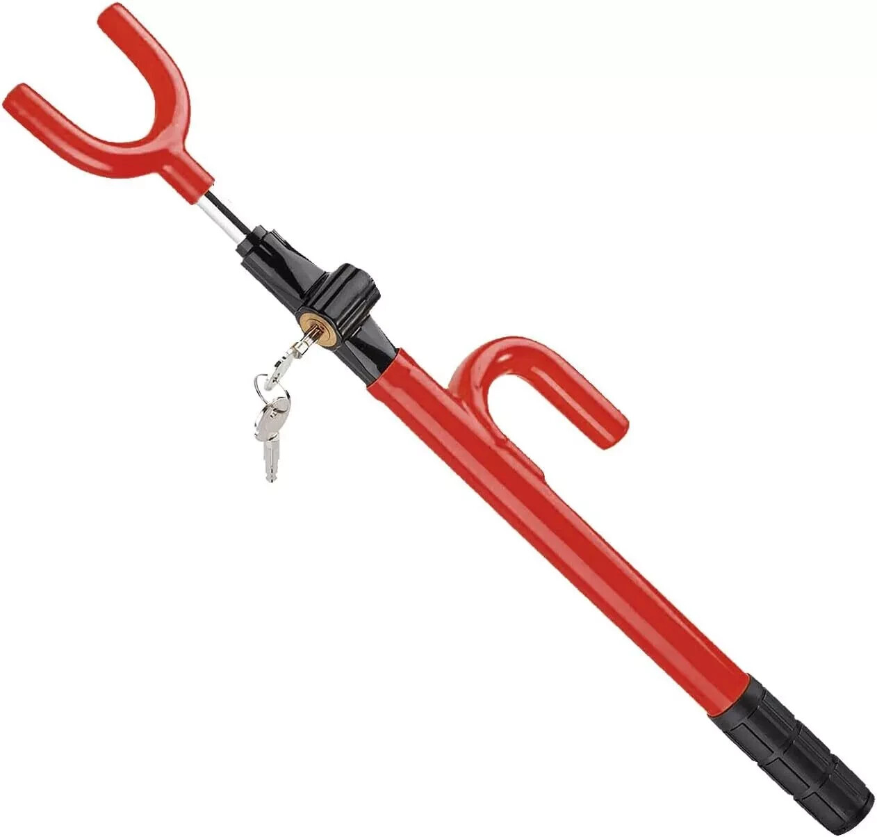 Red Steering Wheel Lock Club Twin Hook Anti Theft Universal Car Van Truck SUVs