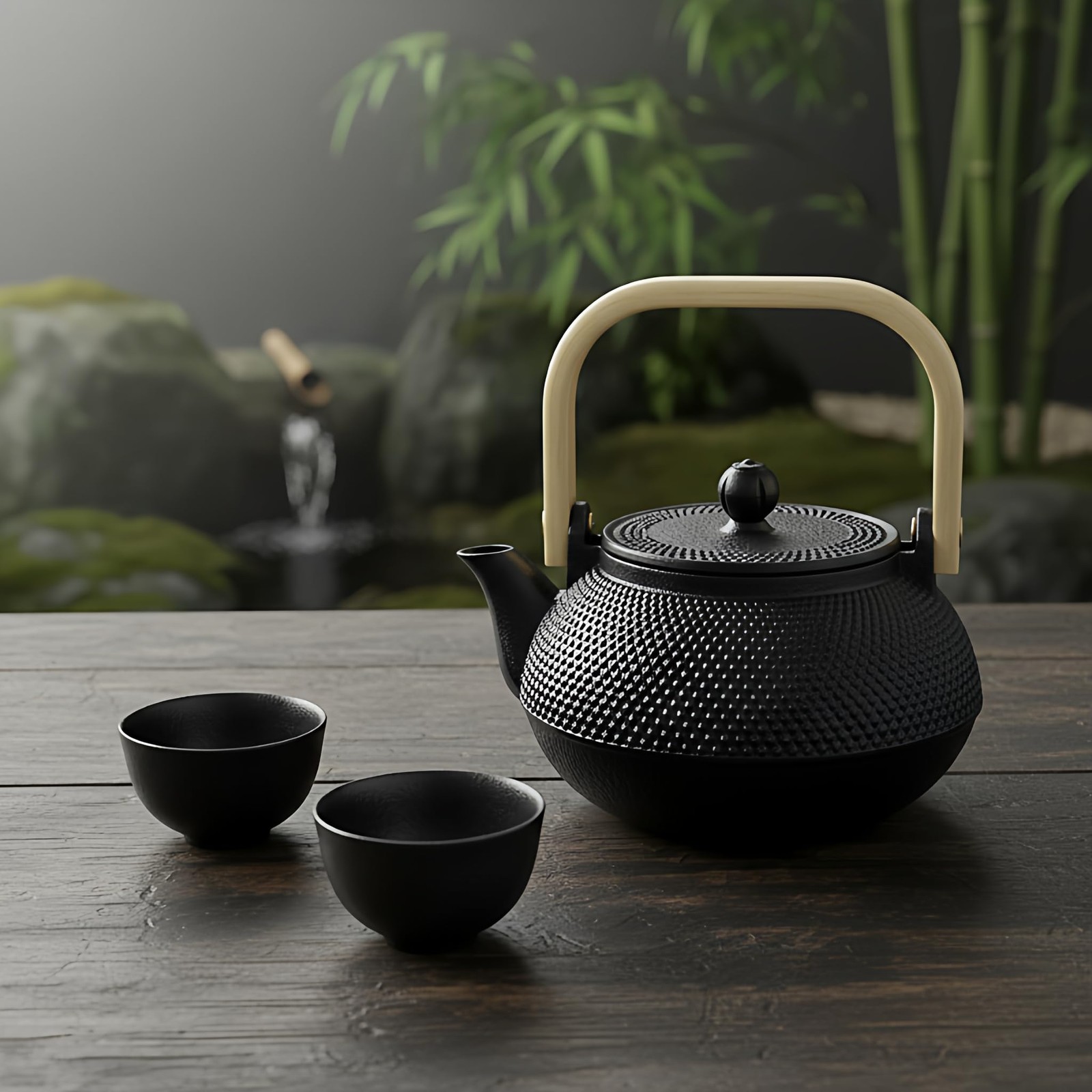 Japanese Tetsubin Nambu Ironware 30.4oz IH Compatible Wooden Handle Black