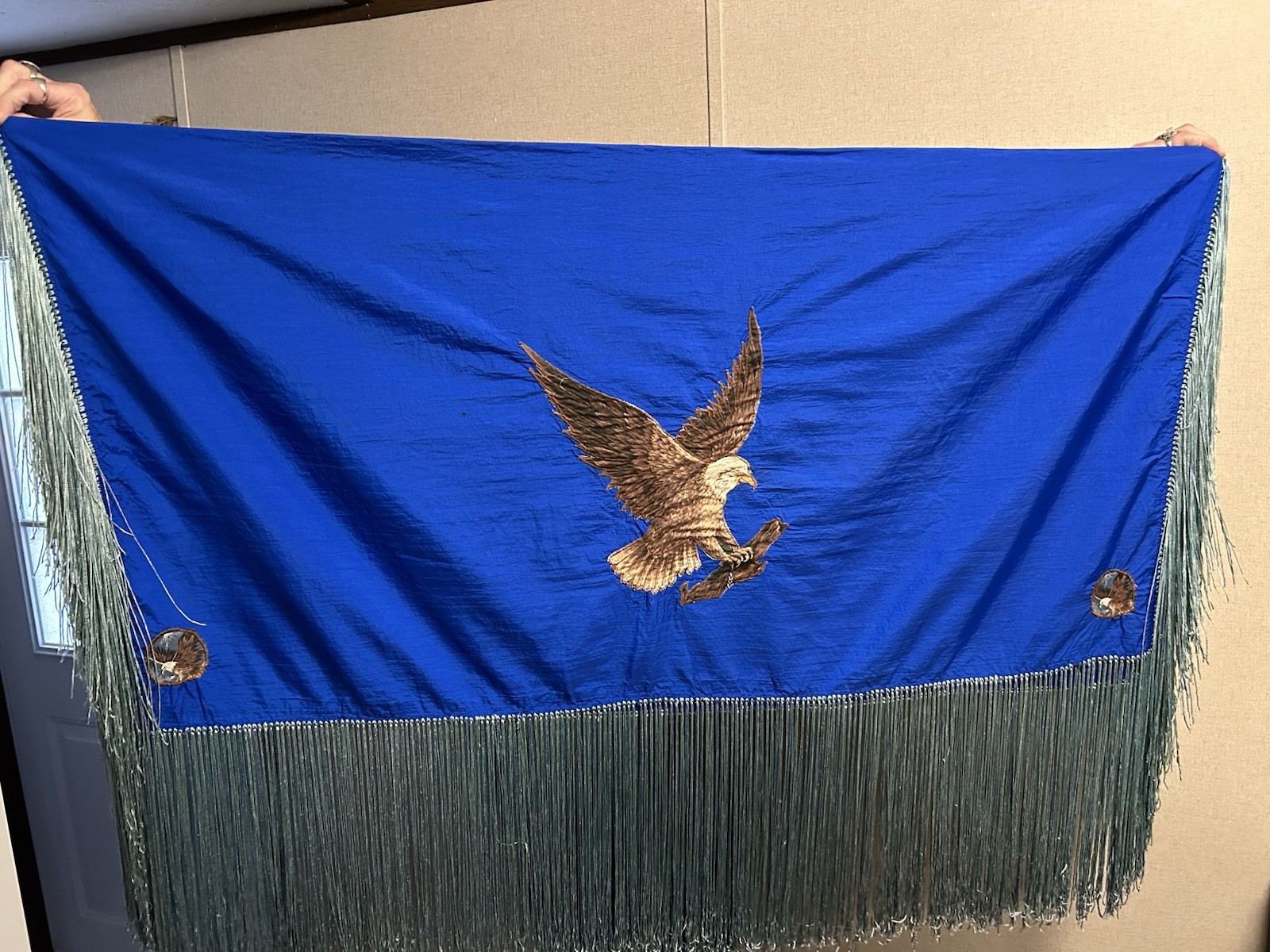 VINTAGE NATIVE AMERICAN REGALIA HAND FRINGED DANCE SHAWL  66 X 76 With Fringe