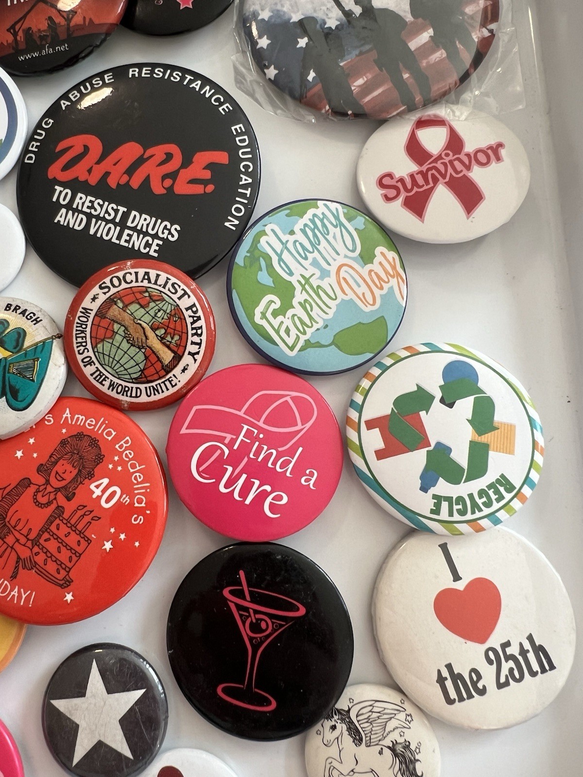 Lot 70+ Vintage Pinback Buttons Political Advertisement Pop Culture Assorted Mix