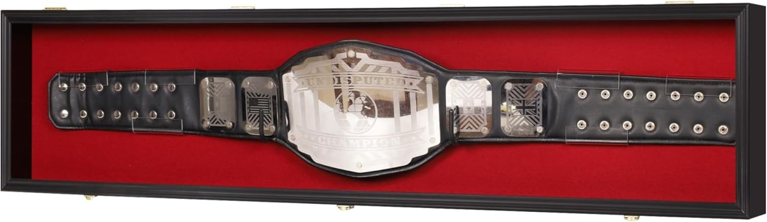 Wrestling Belt Display Case Black Solid Wood WWE MMA Boxing Championship Cabinet