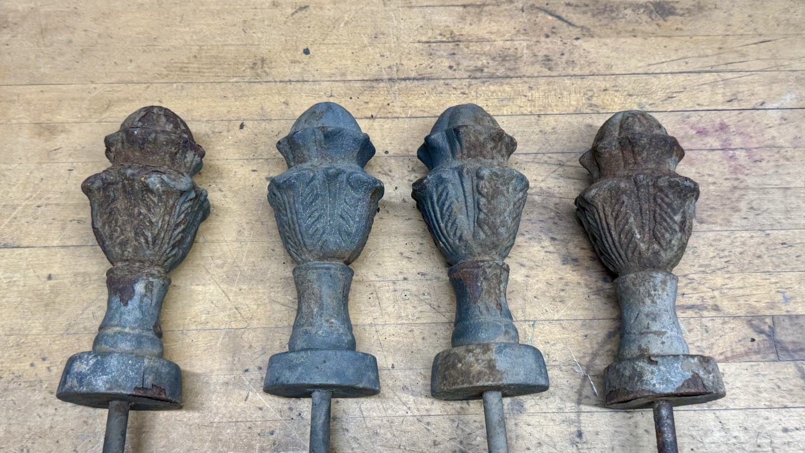 Antique Garden Salvage-4 Cast Iron Hose Guide Stakes W/FencePost Finial...