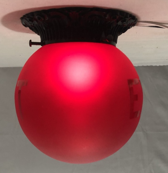 Antique Exit Glass Globe Vtg Ceiling Light Fixture Flush Frosted Art USA #L31