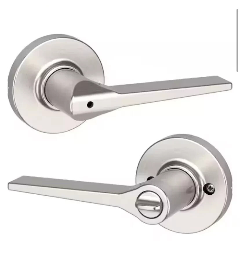NEW Kwikset Hollis Privacy Bed/Bath Door Handle Knob Lever Satin Nickel Free Shi