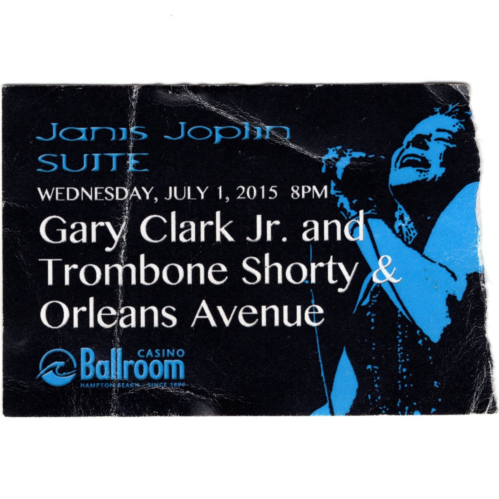 JANIS JOPLIN SUITE Concert Ticket Stub NH 2015 GARY CLARK JR & TROMBONE SHORTY
