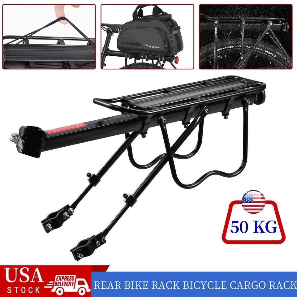 Rear Bike Rack Cargo Rack Alloy Luggage Carrier Bicycle 110 Lbs Capacity Holder