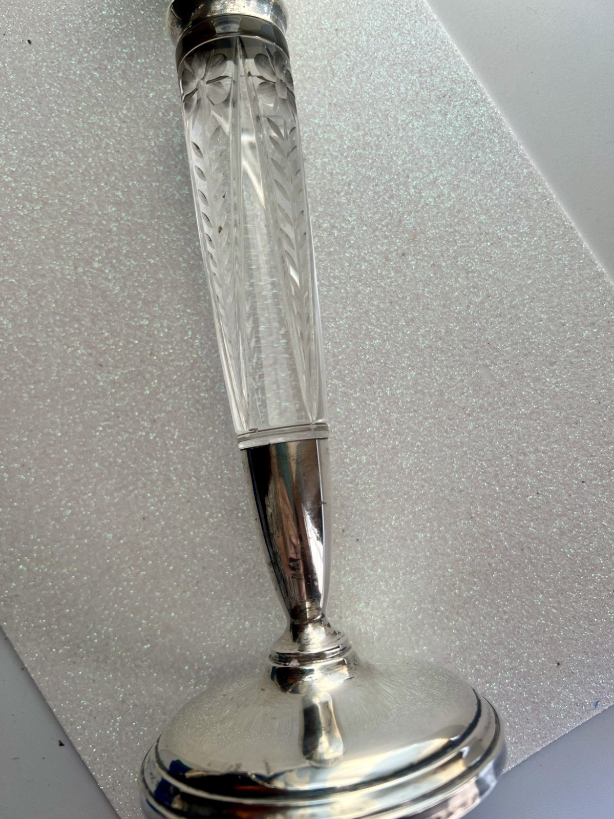 Antique Rare Hallmarked Sterling Silver Cement Filled Candlesticks Cut Glass