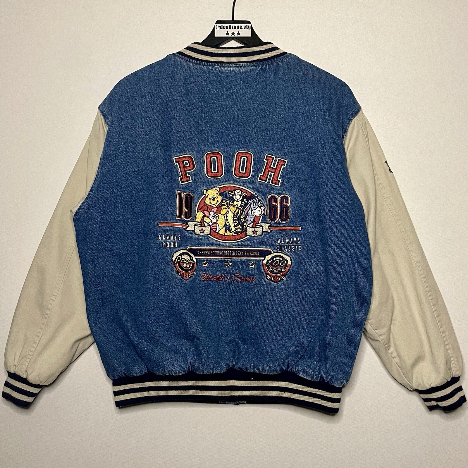 vintage Winnie The Pooh varsity jacket Disney denim bomber loyal true crew rare