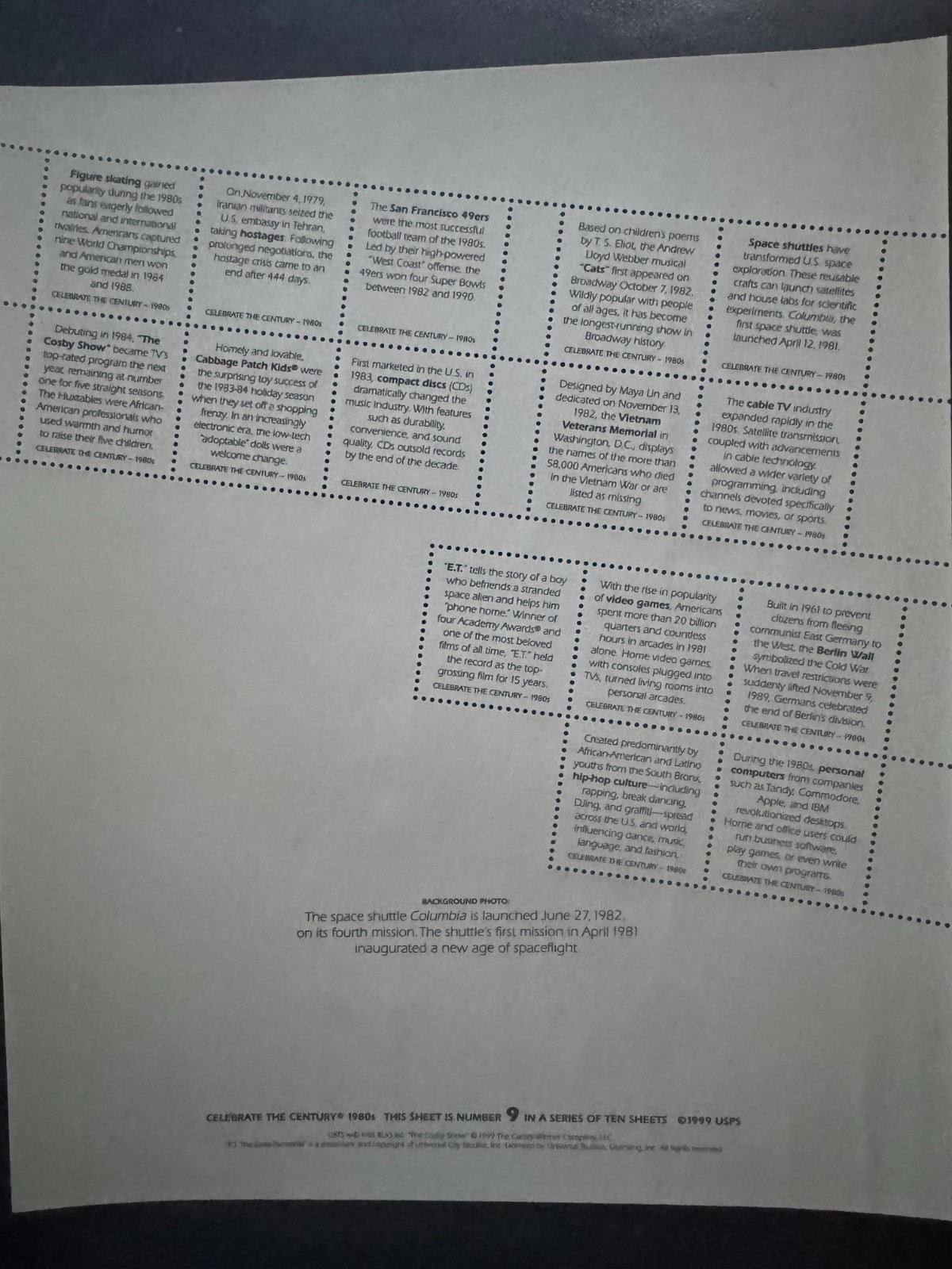 Scott #3190 Celebrate the Century—1980s Pane of 15 33¢ Stamps (1999)