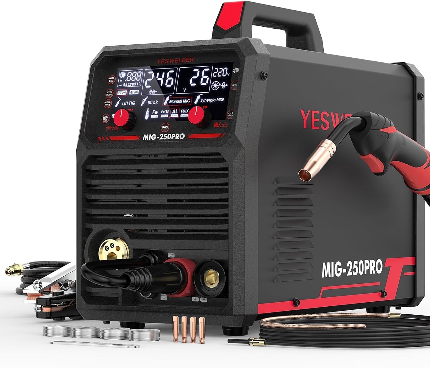 MIG Welder 250PRO YESWELDER, Multi-Process, Digital Display, Dual Voltage