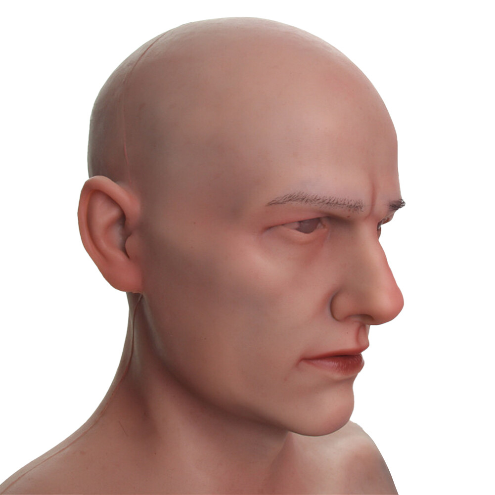 Dokier Silicone Male Hood Headgear Masquerade Lifelike Full Head Party Props