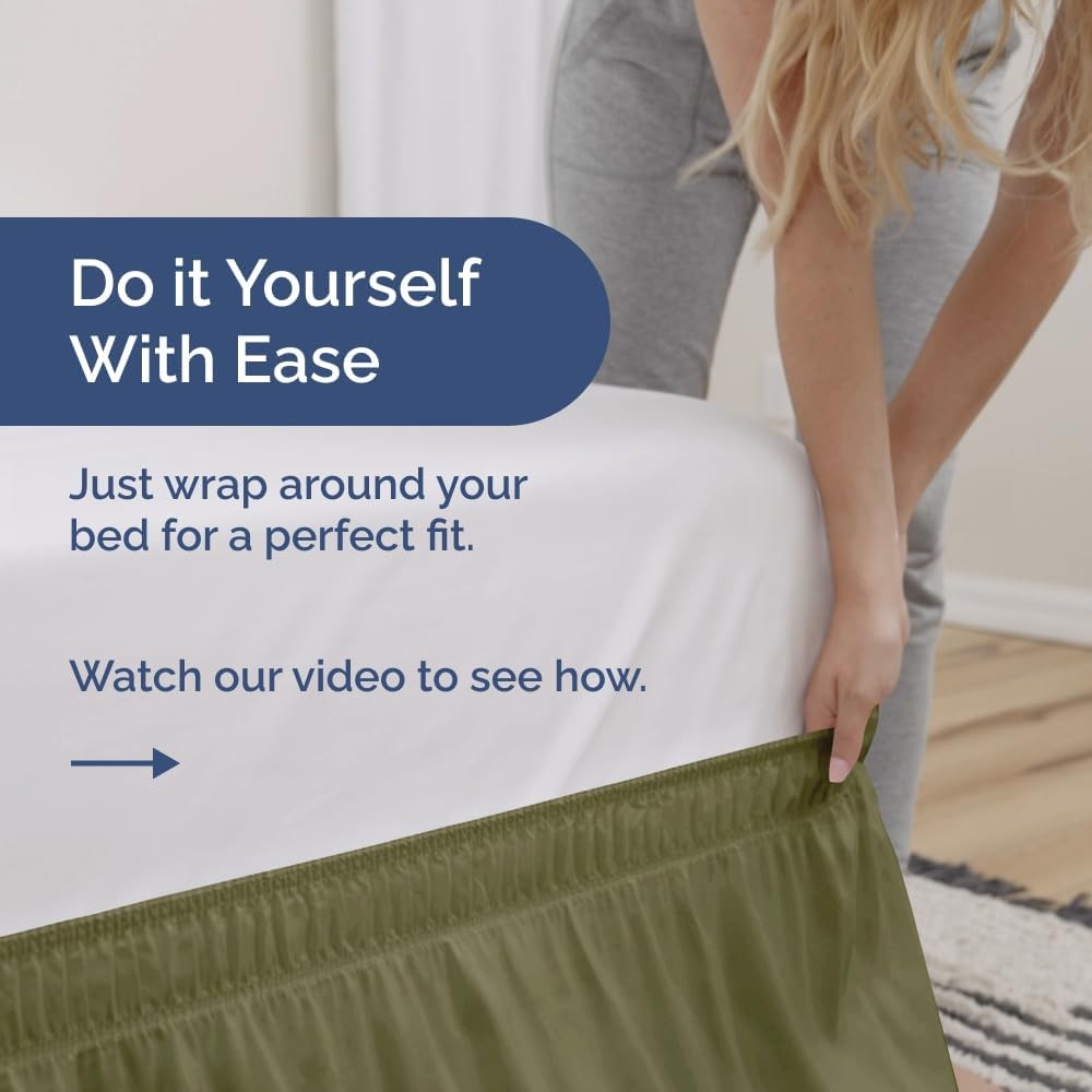 Wrap Around Dust Ruffle Bed Skirt - Sage Green for Queen Size Beds with 12''Drop