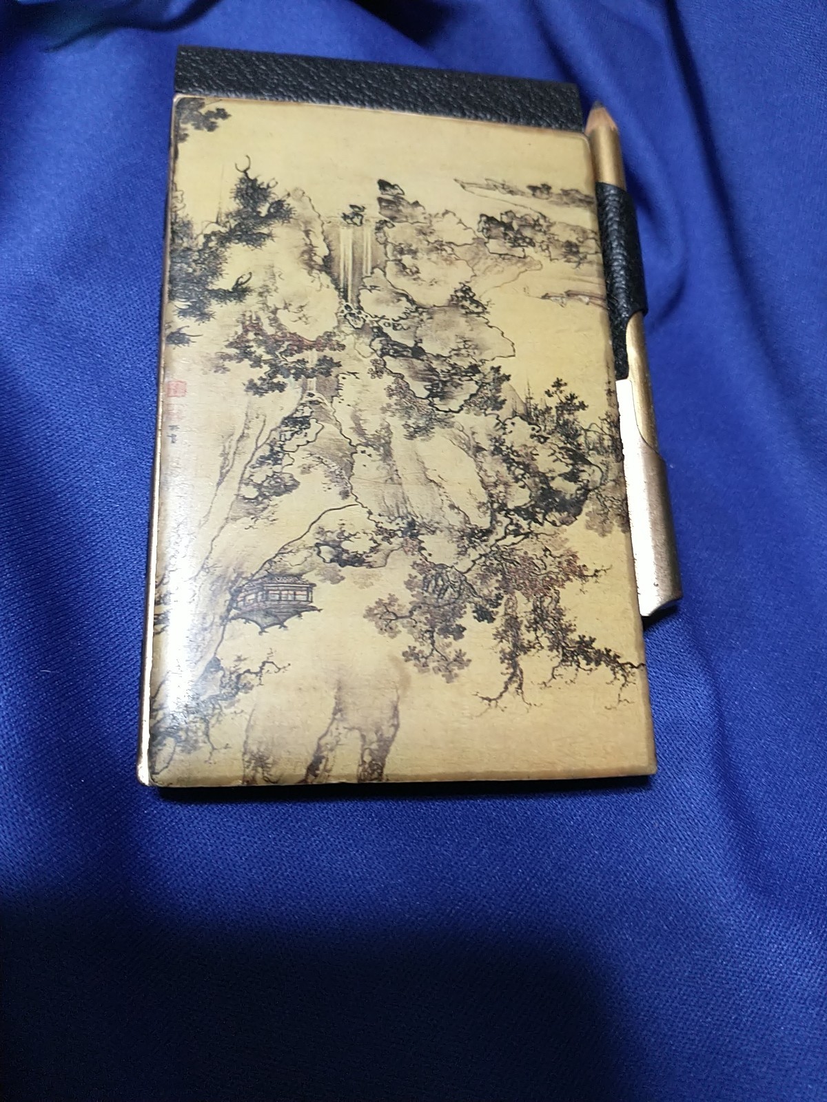 VINTAGE Celluloid Cover Pocket Notebook Mini “Memo” Notepad With Pencil PAGODA