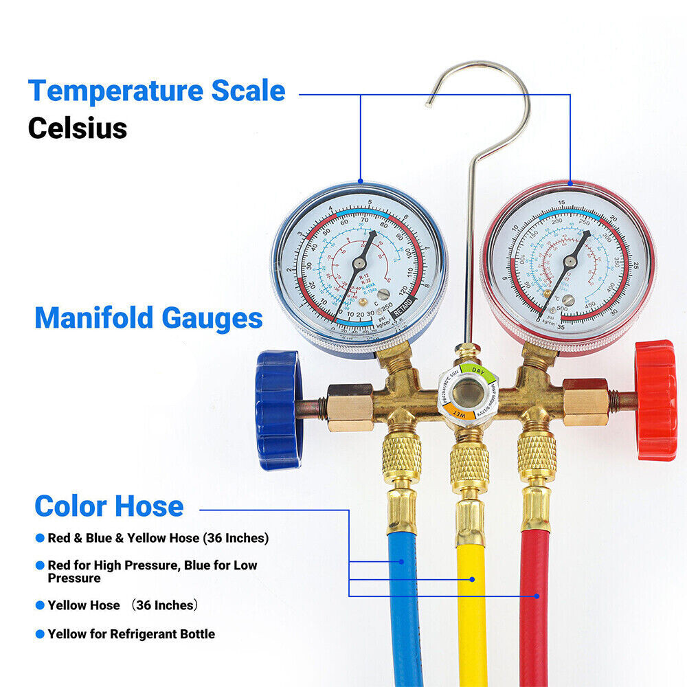 A/C Manifold Gauge Set HVAC Refrigeration Charging Service for Refrigerant