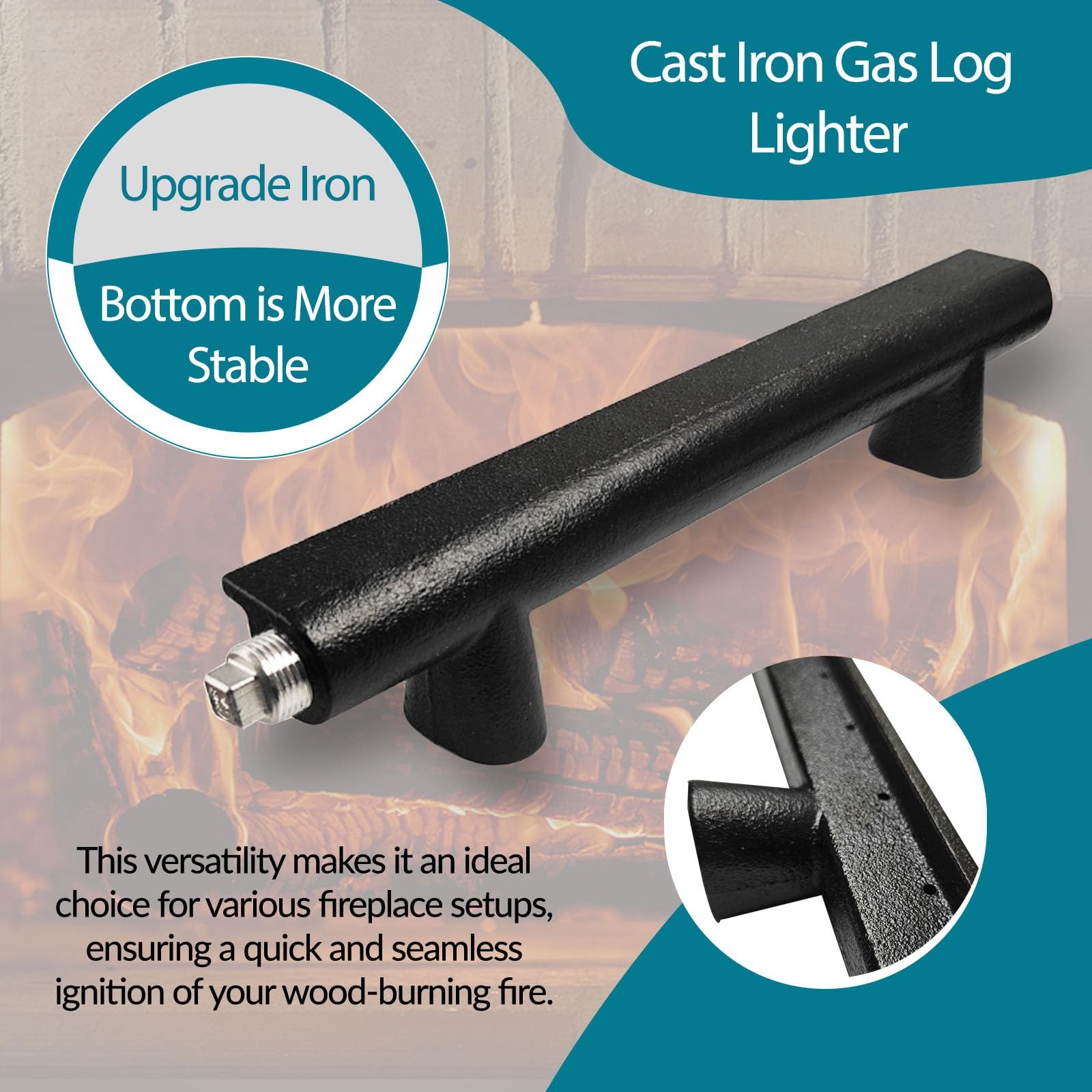 14" Cast Iron Gas Log Lighter Burner Natural Gas Fireplace Igniter Kit
