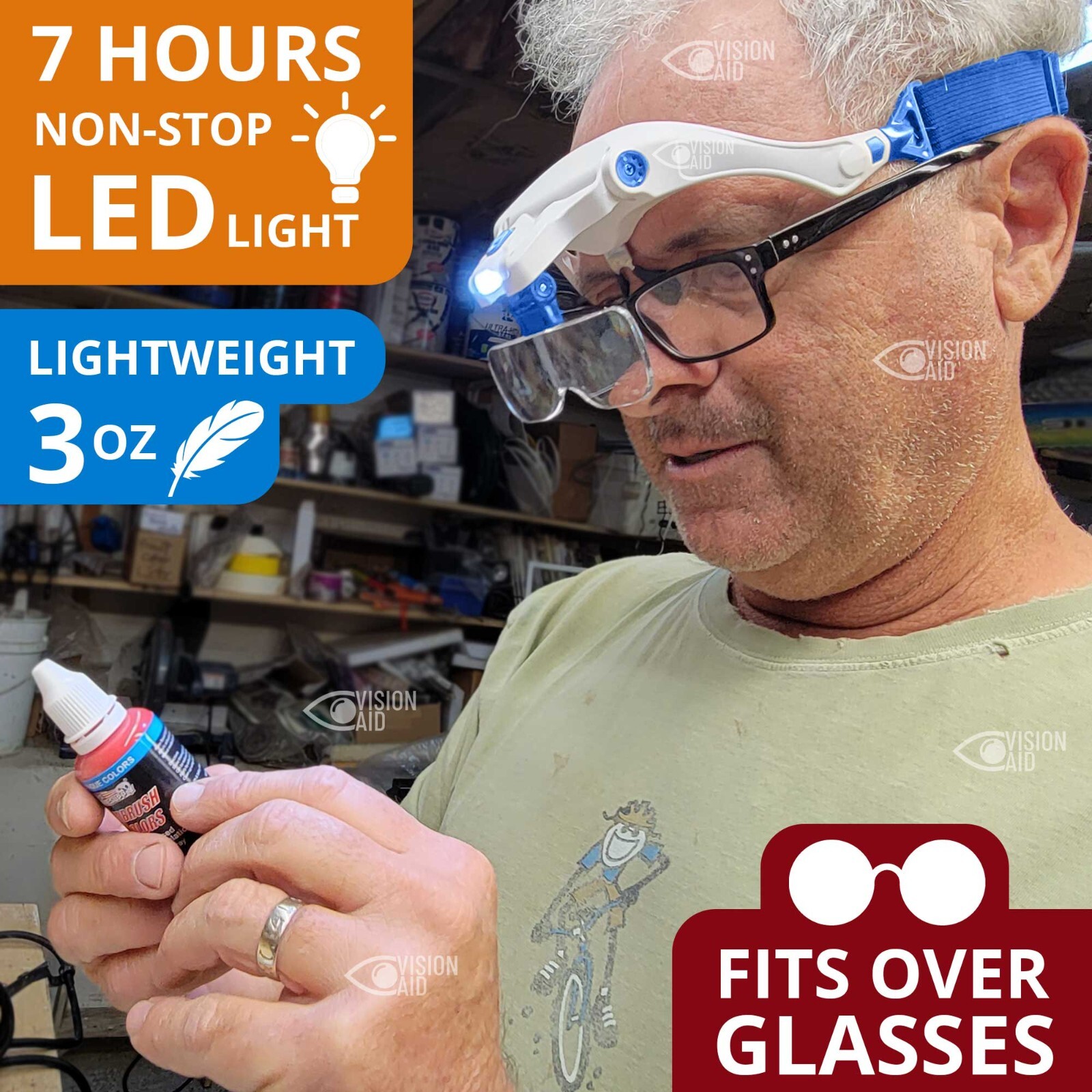 Vision Aid Magnifying Headset for Hobbies, Crafts, Close Work - USB Rechargeable